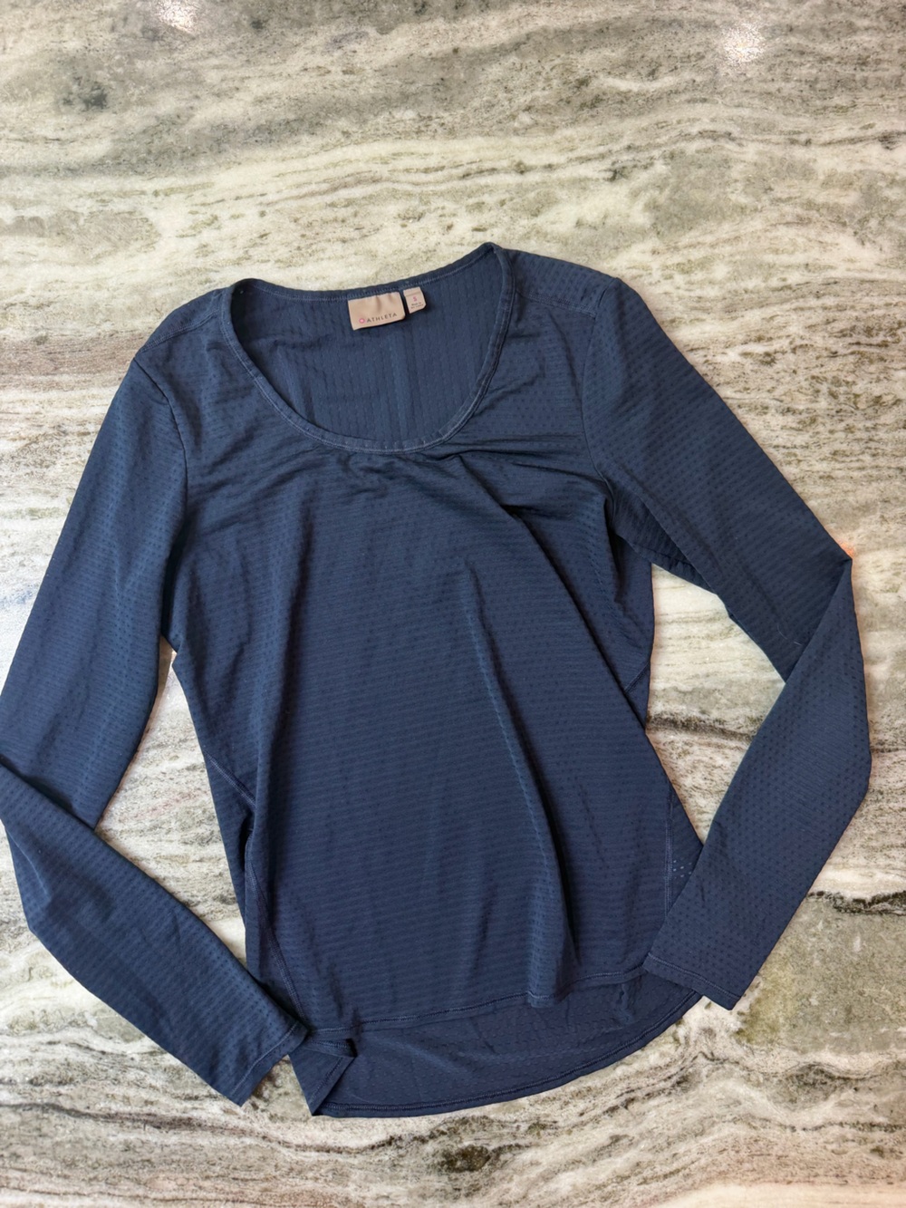 Athleta Navy Scoop-Neck Long Sleeve Top